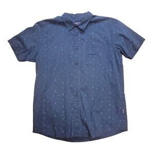 Patagonia Organic Cotton Fishing Knots Button Shirt Blue Mens Large
